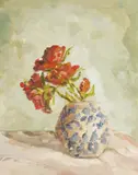 Untitled by Lindsey Schumacher, oil on board still life, offered Jan 2025