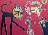 James L. Bruch, Untitled, acrylic on canvas painting of cats