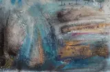 Blue Encrustation by Juliet Holland, mixed media wall assemblage, offered Jan 2025