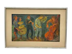 Chaim Goldberg, Untitled, Oil on canvas Subject: Musical ensemble / Klezmer musicians Signature: Signed lower right "Ch. Goldberg"