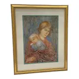 "Mother and Child" by Edna Hibel, Lithograph Print, Mixed Media