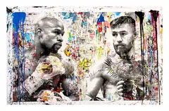 Thierry Guetta, "Mayweather vs. McGregor", Mixed Media on Canvas Signature: Hand-signed by Floyd Mayweather, Conor McGregor, and double-signed by Mr. Brainwash
