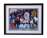 Thierry Guetta, "Messi & Ronaldo", Mixed Media on Paper Signature: Hand-signed by Cristiano Ronaldo, Lionel Messi, and Mr. Brainwash Framing: Housed in a professional matte black gallery frame with a white outer mat and a double blue and silver inner mat liner
