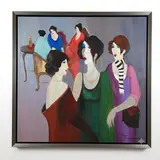 Itzchak Tarkay, Midnight Meeting, Acrylic and mixed media on canvas Signature: Hand-signed in the lower right corner