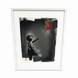 Girl with Balloon (Homage to Banksy) by Punk Me Tender, Dated 2025 on the reverse Framing: Housed in a contemporary gallery-style white wooden frame, deep-matted under glass, Mixed Media with Spray Paint and Glitter on Paper Signature: Hand-signed in pencil on the reverse by the artist "Punk Me, offered Jul 2026