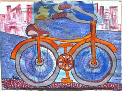 Luis Marín Rodríguez, "Bicicleta y Habana y Mar", Acrylic on Canvas