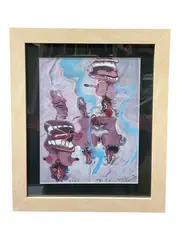 Surrealist composition titled "Forbidden Fruit," executed in tempera on paper. The work features a series of biomorphic and organic forms rendered in shades of burgundy by "Forbidden Fruit" by Tomas Esson, Tempera on Paper, offered Jul 2026