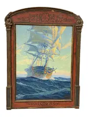 Joe Duncan Gleason, Full-Rigged Clipper Ship at Sea, Oil on board Signature: Hand-signed lower right "JDuncanGleason"