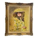 Specs An elegant mid-century portrait depicting a young woman in a vibrant yellow by Juan Lopetegui, Oil on Canvas, offered Aug 2026