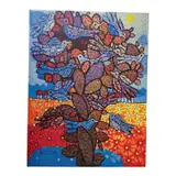 Untitled (Birds on Cactus Landscape) Date / Era: by Cándido Bidó, 2010, Print on Canvas Style: Modernist / Expressionism / Naive Art Subject: Blue Birds Perched on Prickly Pear Cactus with Flo, offered Aug 2026
