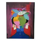 Untitled (Abstract Portrait) by Alberto Ulloa, Print on Canvas Style: Cubism / Modernist / Expressionism Subject: Abstract Split-Tone Female Portrait with Crown of Lea, offered Aug 2026