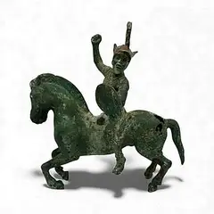 Ancient Etruscan, Untitled, bronze patinaed equestrian figure from approximately 6th century