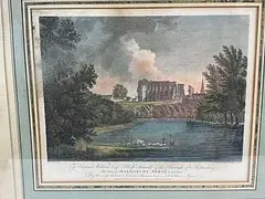 Thomas Hearne, his piece depicts the historic Malmesbury Abbey, Etching