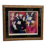 This captivating contemporary serigraph by renowned French artist Linda Le Kinff depicts an animated musical ensemble mid-performance. True to her signature style by "The Orchestra" by Linda Le Kinff, Serigraph, offered Jun 2026