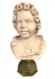 Adolfo Cipriani, Untitled, Alabaster and Onyx Signature: Signed on reverse Italian sculpture, Adolfo Cipriani, alabaster bust, child portrait, Victorian era, Belle Epoque, green onyx base, hand carved, realism, 19th century art, 20th century art, marble sculpture, decorative arts, nursery decor, antique sculpture.
