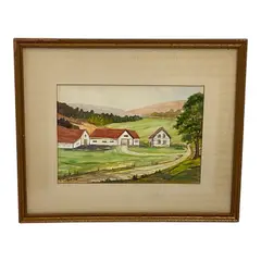 George Ault, Farms in the Valley, Dated 1958, Watercolor on paper