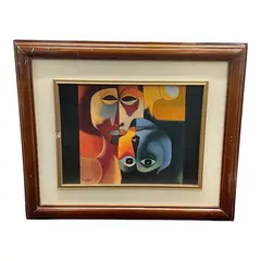Two Faces by Carlos Ama, 2007 Style: Cubism / Abstract Expressionism Frame: Wood frame with matting, Oil on Canvas, offered Jul 2026