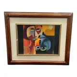 Two Faces by Carlos Ama, 2007 Style: Cubism / Abstract Expressionism Frame: Wood frame with matting, Oil on Canvas, offered Jul 2026