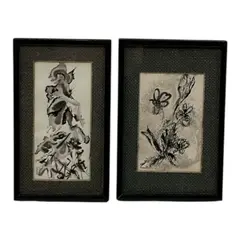 Alice McVicker, Untitled, Ink on paper Type: Original drawings Set count: Two Frame: Black metal with gray burlap matting