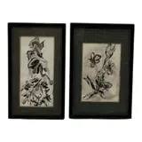 Untitled by Alice McVicker, Ink on paper Type: Original drawings Set count: Two Frame: Black metal with gray burlap matting, offered Jul 2026