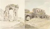 Carlo Labruzzo, A. Arco di ingresso a Capua. Il disegno si presenta ridotto lungo tutto il mar...
