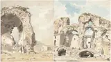 Carlo Labruzzo, Coppia di acquarelli. A. Abside della chiesa di San Marciano a Benevento. Il ...