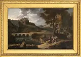 Nicolas Poussin, Paesaggio con riposo durante la fuga in Egitto e veduta di Tivoli sullo sfondo...