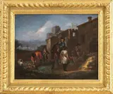Philips Wouwerman, Sosta di cavalieri di fronte a una stazione di posta...