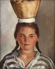 Virgilio Guzzi, Ragazza con cesta in testa, Anni ‘30..., Ottime condizioni Cornice