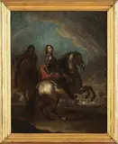 Francesco Simonini, Condottiero a cavallo con scontro di cavallerie sullo sfondo...