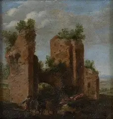Paesaggio con i Trofei di Mario, pastore e armenti... by Willem van Nieulandt II, offered Dec 2020