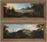 Andrea Locatelli, Paesaggio con fiume, figure e rilievi sullo sfondo - Paesaggio con viandanti, c...
