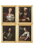 Antonio Amorosi, A) Giovinetta con pappagallo; B) Oste con caraffa e bicchiere di vino bianco; ...