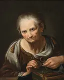 Giuseppe Nogari, Anziana sarta con occhiali e cestino da cucito (Allegoria del senso della Vista...
