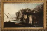 Salvator Rosa, Paesaggio costiero con grande scogliera e figure...