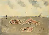Filippo de Pisis, Aragostine in riva al mare, 1950-51...