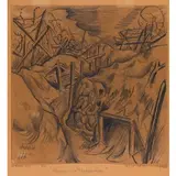 Otto Dix, Unternhaus 1891 - Oehningenbodensee 1969 / Trincea con filo spinato, 1915, pencil on paper da spolvero applicata on cartoncino