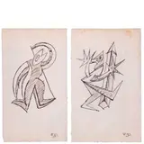Fortunato Depero, Fondo 1892 - Rovereto 1960 / Lotto comprendente due disegni: / Pesce conferenziere (studio per cuscino), 1923-24