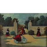 Nino Caffè, Alfedena (Aq) 1908 - Pesaro 1975 / Pretino in bicicletta, 1972, oil on panel