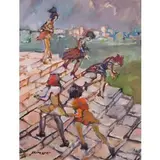 Siena 1898 - Roma 1989 / Donne sulle scale by Mino Maccari, oil on cardboard telato, offered Jun 2018