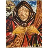 Giuseppe Migneco, Messina 1908 - Milano 1997 / Rammendatrice di reti, 1952, oil on canvas