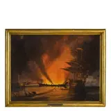 Tommaso de Simone, Incendio sul mare, oil on canvas