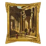 Francesco Battaglioli, Capriccio architettonico con figure, oil on canvas