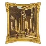 Francesco Battaglioli, Capriccio architettonico con figure, oil on canvas