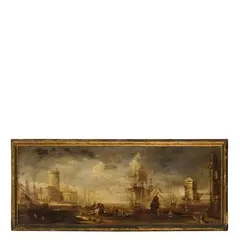 Veduta marina con torre e vascelli by Johann Anton Eismann, oil on canvas, offered Nov 2018