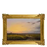 Giuseppe Canella, Campagna romana al tramonto con veduta di Roma / Firmato e datato 1842 in basso a destra