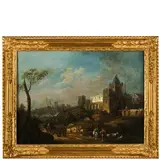 Bernardino Bison, Veduta con castello fantastico, oil on canvas