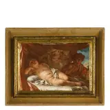Francesco Narici, San Giovannino veglia sul sonno di Gesù Bambino / Tracce di monogramma in basso a sinistra F.?, oil on paper applicata on canvas