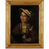 Antonio Cifrondi, Ritratto di contadina con gallina, oil on canvas