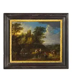 Isaac de Moucheron, Coppia di paesaggi, oil on canvas